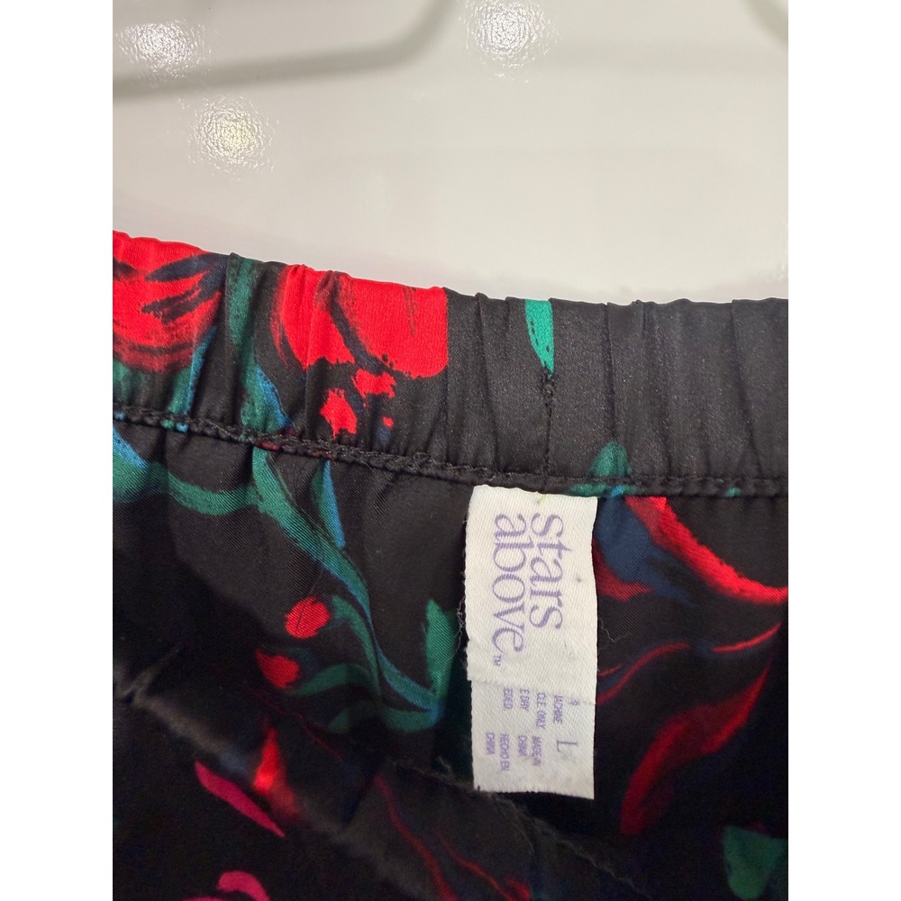 Stars Above Women Black Floral Satin Pajama Set Long Sleeve Top Shorts Large - Picture 7 of 11